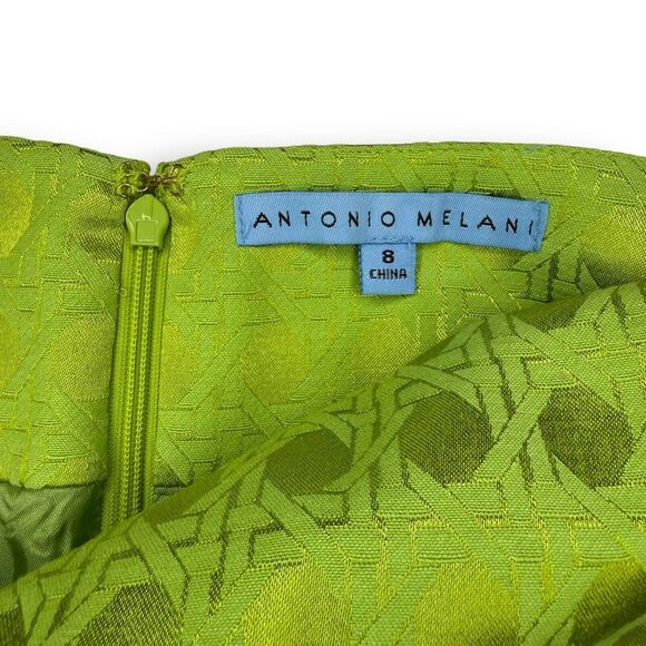 NWOT Antonio Melani Straight Skirt | 8 | Green Metallic Geometric Retro Inspired - Picture 4 of 7
